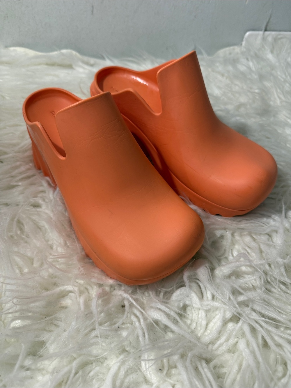 Bottega Veneta Rubber Flus Mules Coral Orange Platform Clog 38 or 7.5